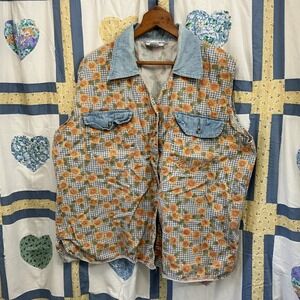 Vintage Natural Touch Floral Denim Vest Size 20 Cotton Patchwork Western